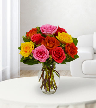 12 Assorted Bright Roses