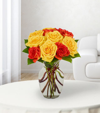 12 Yellow & Orange Rose Bouquet