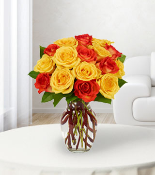 18 Yellow & Orange Rose Bouquet