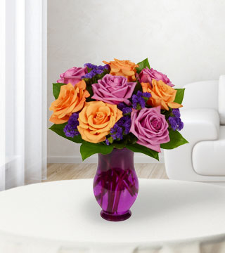 8 Purple & Orange Rose Bouquet
