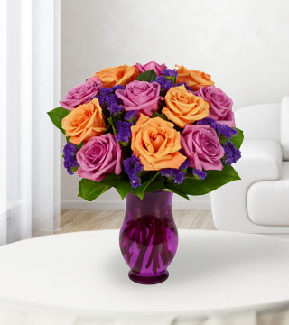 12 Purple & Orange Rose Bouquet