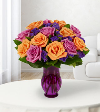 16 Purple & Orange Rose Bouquet