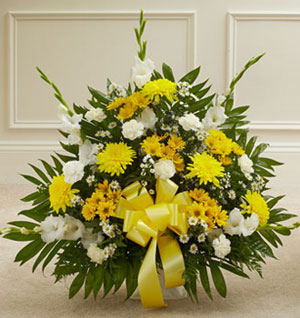 Yellow & White Sympathy Floor Basket