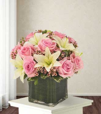 Pink Rose & Lily Cube Bouquet