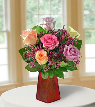 12 Pastel Roses FREE Vase
