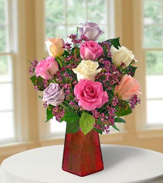 6 Pastel Roses FREE Vase