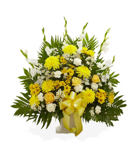 Sympathy Floor Basket - Yellow & White