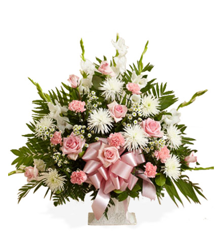 Sympathy Floor Basket - Pink & White