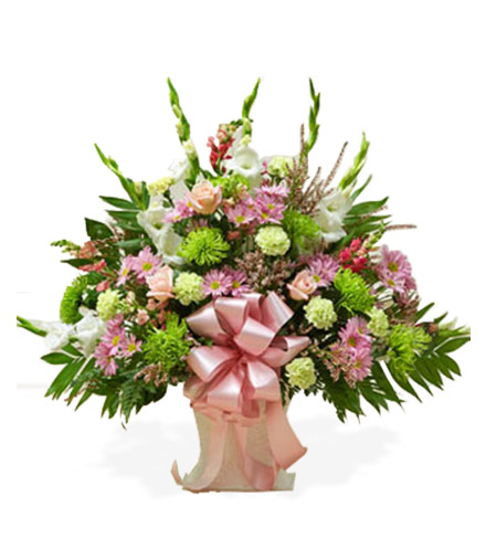 Sympathy Floor Basket - Pastel Pink & White