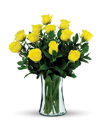 12 Yellow Long-Stem Roses Bouquet | Blooms Today