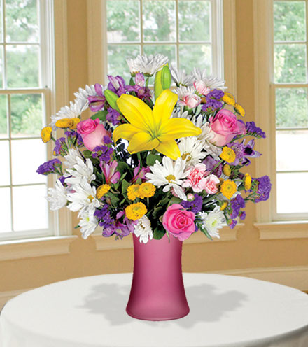 European Garden with Pink Vase