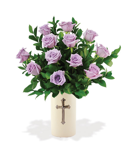 Sympathy Cross Vase - 12 Lavender Roses