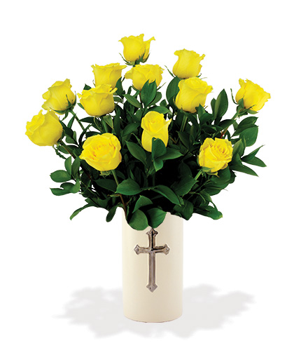 Sympathy Cross Vase - 12 Yellow Roses