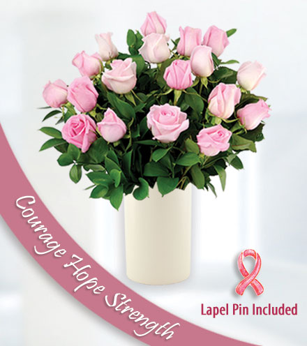 12 Roses of Courage - White Vase and Pin