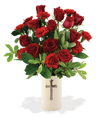 Treasured Moments with Cross Vase - Red