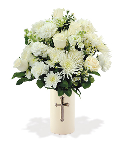 Treasured Moments with Cross Vase - White