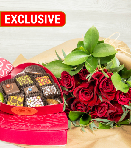 Bouquet di Amore & 10-pc Heart Box Chocolate