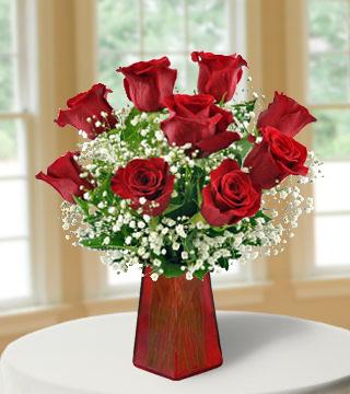 9 Red Roses with FREE Vase