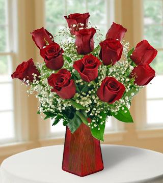 12 Red Roses with FREE Vase