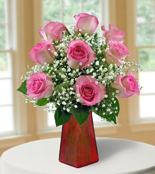 9 Pink Roses FREE Vase