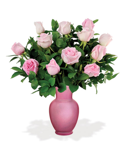 Image of Pink Roses with Pink Vase Flower Delivery