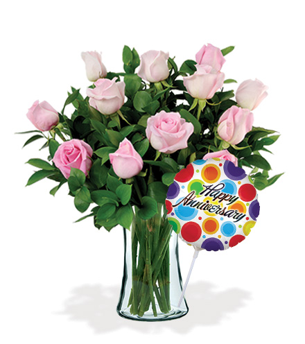 Image of 12 Pink Roses Anniversary Special Flower Delivery