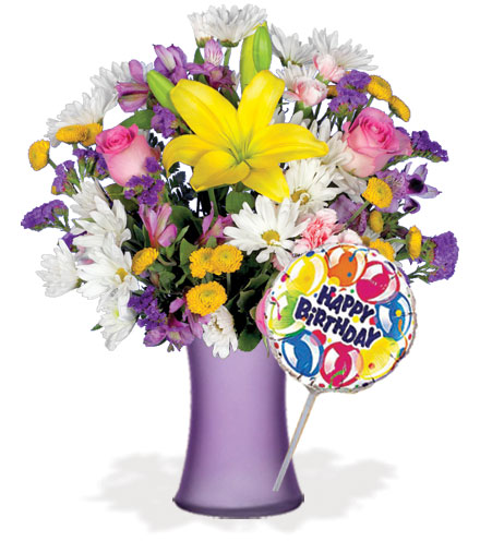 Image of European Garden with Vase & Birthday Balloon Flower Delivery
