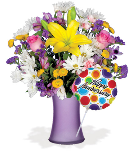 Image of European Garden with Vase & Anniversary Balloon Flower Delivery