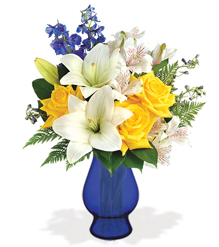 Image of Oceanside Garden with Blue Vase Flower Delivery