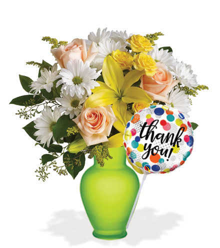 Image of Daisies and Sunbeams with Vase & Thank You Balloon Flower Delivery