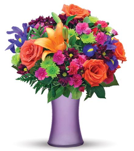 Image of Vibrant Garden with Purple Vase Flower Delivery