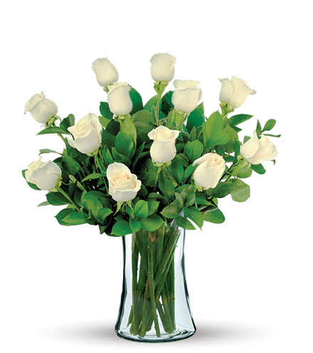 12 White Long-Stem Roses Bouquet Flower Delivery